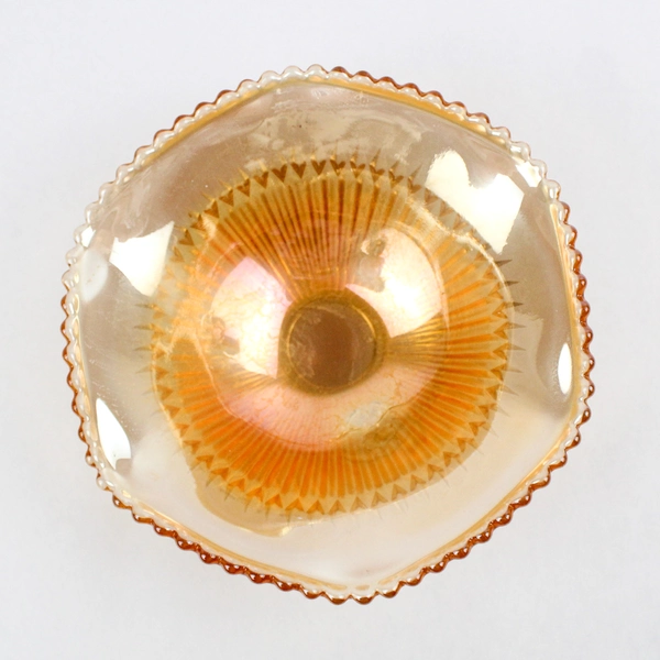 Jeannette Anniversary Marigold 3-Footed Carnival Glass Bowl