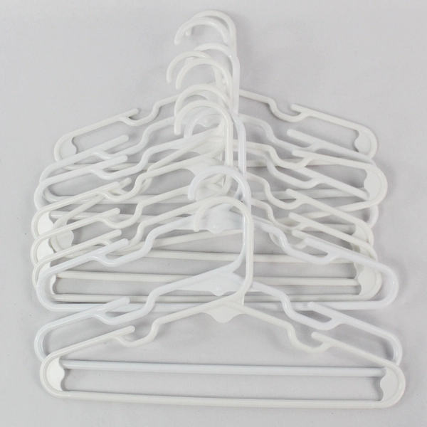Lot of 10 Kid's Size White Plastic Tubular Clothes Hangers With Top Notches