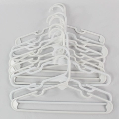 Lot of 10 Kid's Size White Plastic Tubular Clothes Hangers With Top Notches