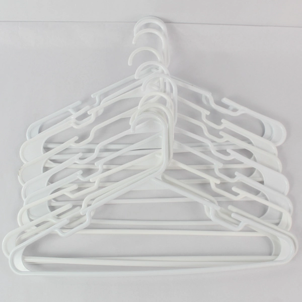 Lot of 10 White Notched Plastic Tubular Hangers For Clothing Standard Size