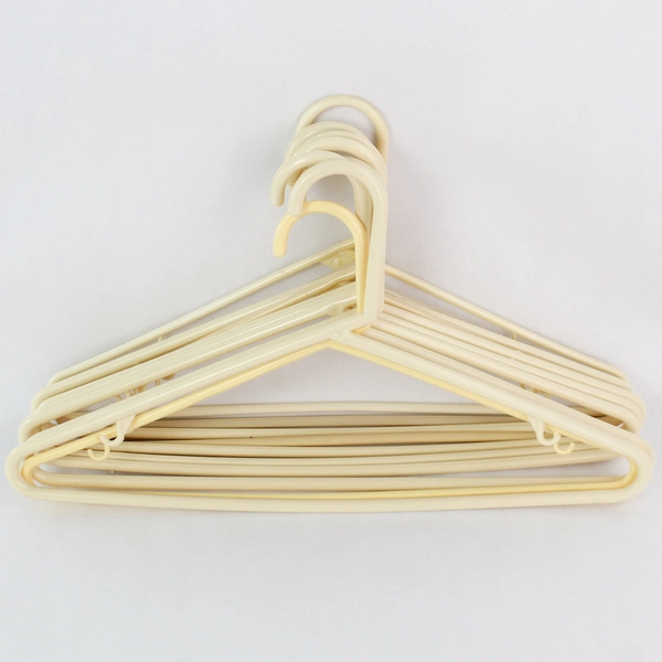 Lot of 10 Cream Colored Plastic Tubular Clothes Hangers With Hooks