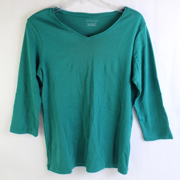 Christopher & Banks Women's Green 3/4 Sleeve 100% Cotton Top Shirt Size Small