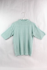 Vintage Carolyn Taylor Women's Teal Turtleneck Short Sleeve Cable Knit Sweater