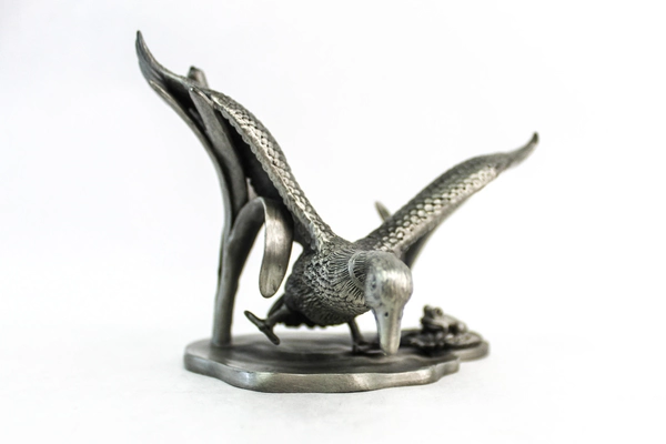 Vintage Lance Fine Pewter Mallard Duck Taking Flight Frog Pond Cattail Figurine