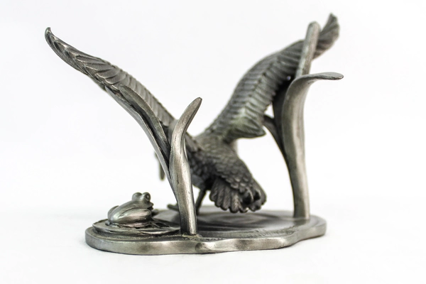 Vintage Lance Fine Pewter Mallard Duck Taking Flight Frog Pond Cattail Figurine