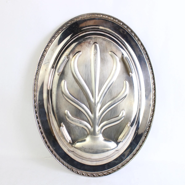 Vintage Wm A Rogers Tree of Life 3 Footed Silver Plate Platter 12 x 18 Inch