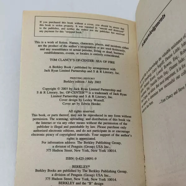 Tom Clancy's Sea of Fire: Op-Center 10 by Steve Pieczenik and Jeff Rovin 2003