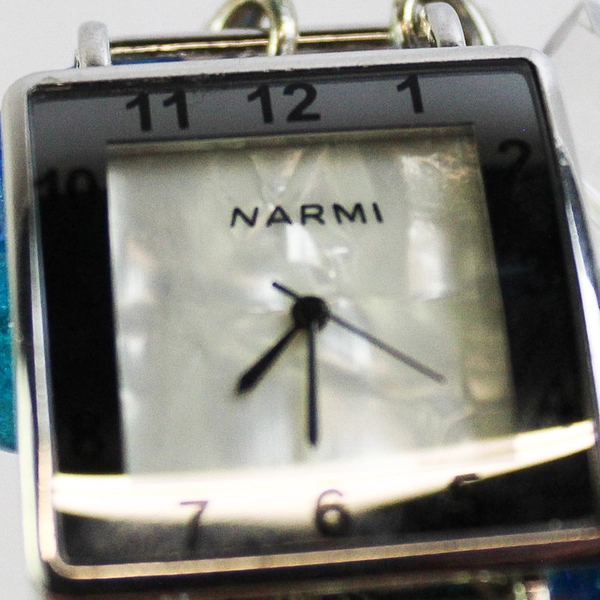 Narmi Bracelet Wristwatch Stainless Steel Back Water Resistant Blue Beads