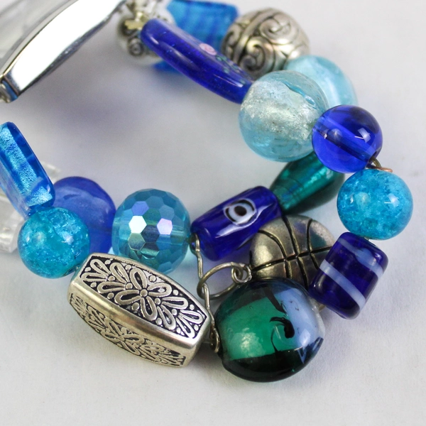 Narmi Bracelet Wristwatch Stainless Steel Back Water Resistant Blue Beads