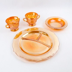 4 PC Set of Vintage Federal Glass Normandie Bouquet and Lattice Serveware