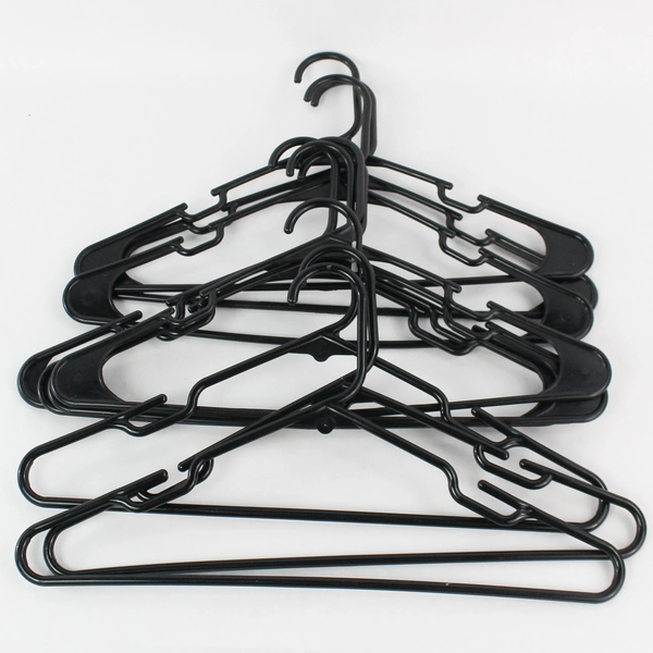 Lot of 10 Black Plastic Tubular Clothing Hangers Top Indents 