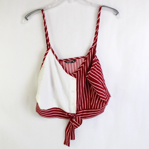 Shein Curve Crop Top Red Striped Size 0XL Women's Button Front Summer
