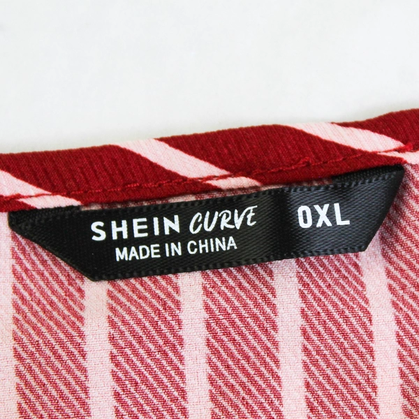 Shein Curve Crop Top Red Striped Size 0XL Women's Button Front Summer