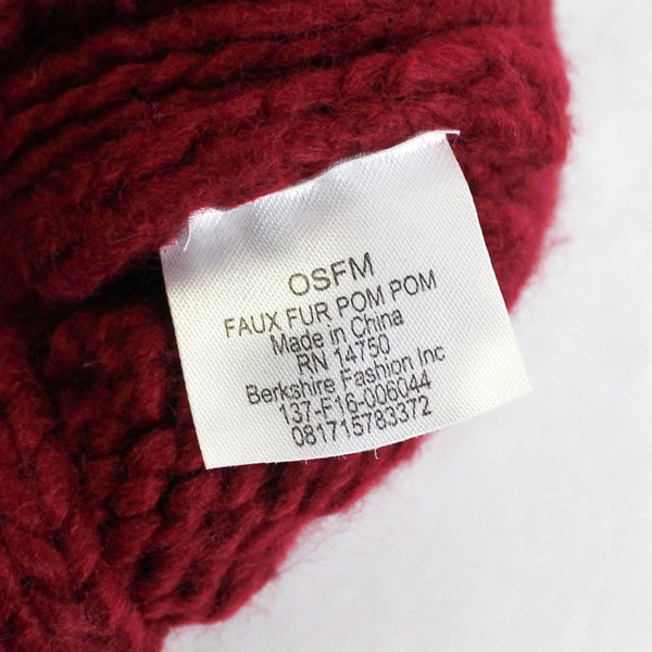 Women's Faux Fur Pom Pom Stocking Hat One Size Knit Burgundy