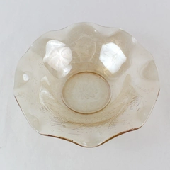 Vintage Jeannette Floragold Iridescent Ruffled Glass Bowl 10"