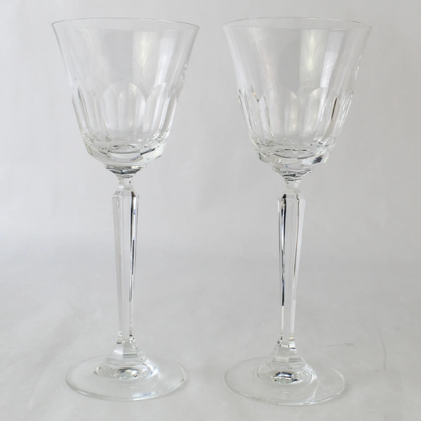 Lot of 2 Elegant 8" Clear Glass Thumb Print Stem Cordial Glasses