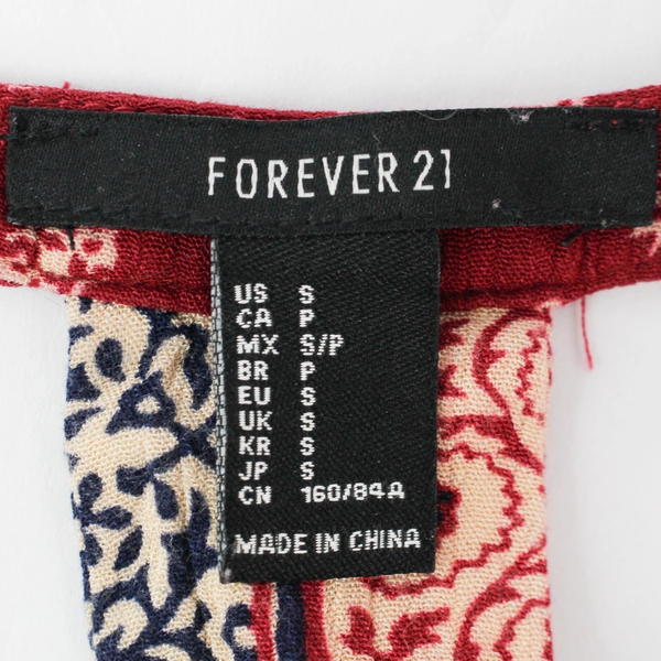 Forever 21 Red & Navy Peasant Blouse Women’s Size Small, Button-Up Top