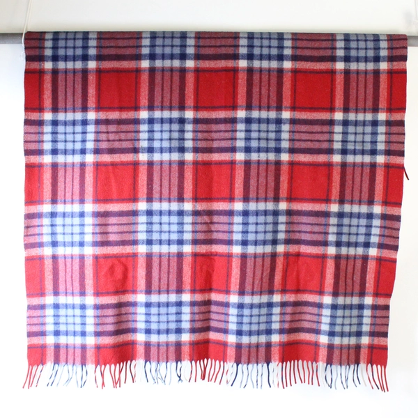 Unbranded Red and Blue Plaid Throw Blanket with Tassels 52x62"