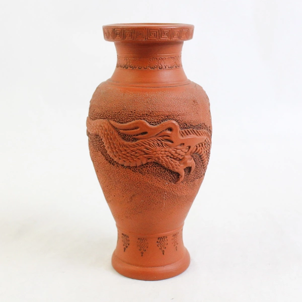 Terracotta Vase Raised Relief Dragon 6.25 Inch