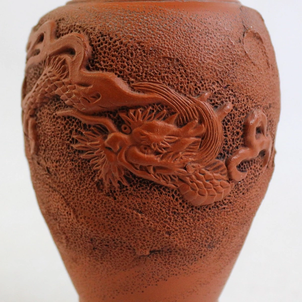 Terracotta Vase Raised Relief Dragon 6.25 Inch