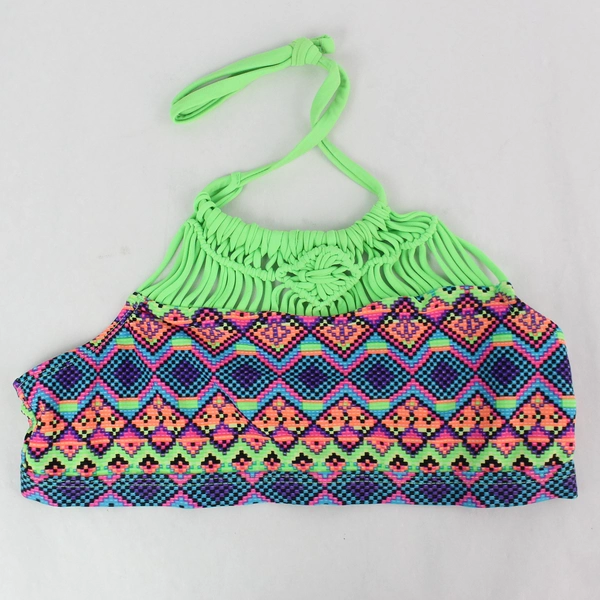 Justice Neon Multicolored Swimsuit Halter Top, Girls Size 12, Pre-Owned