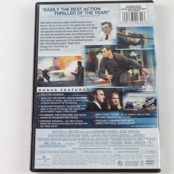 The Bourne Ultimatum DVD 2007 Widescreen Matt Damon Julia Stiles - Good