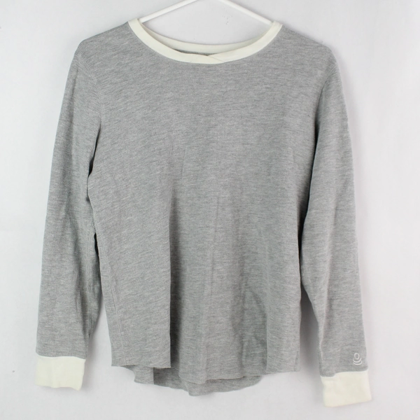 Cuddl Duds Gray Long Sleeve Pajama Shirt Women's Large White Collar & Cuffs