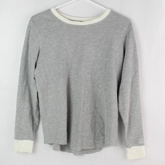 Cuddl Duds Gray Long Sleeve Pajama Shirt Women's Large White Collar & Cuffs