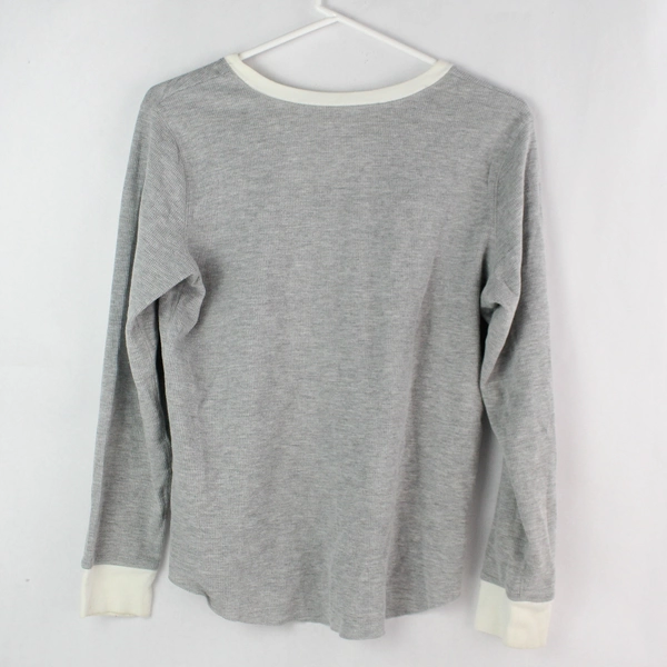 Cuddl Duds Gray Long Sleeve Pajama Shirt Women's Large White Collar & Cuffs