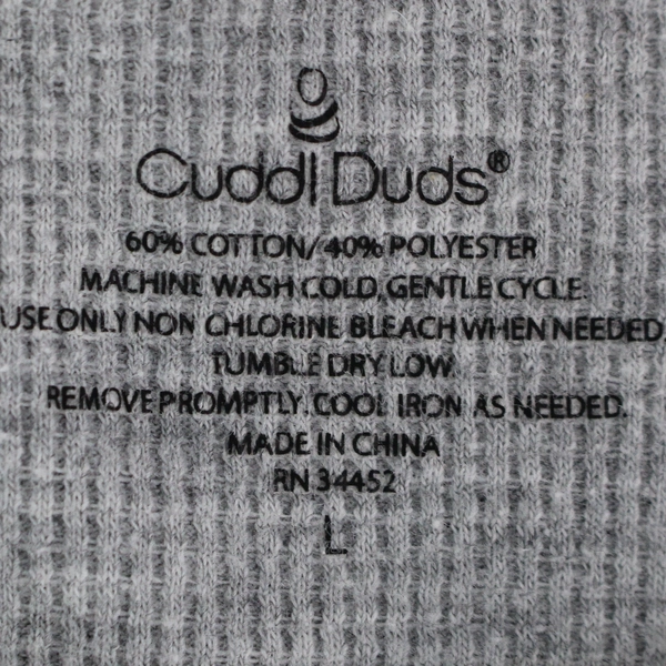 Cuddl Duds Gray Long Sleeve Pajama Shirt Women's Large White Collar & Cuffs