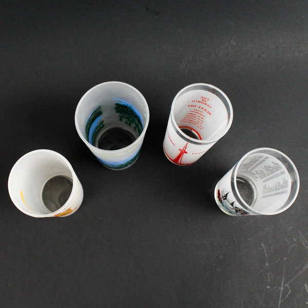 Lot of 4 Travel Souvenir and Commemorative Frosted Glass Tumblers