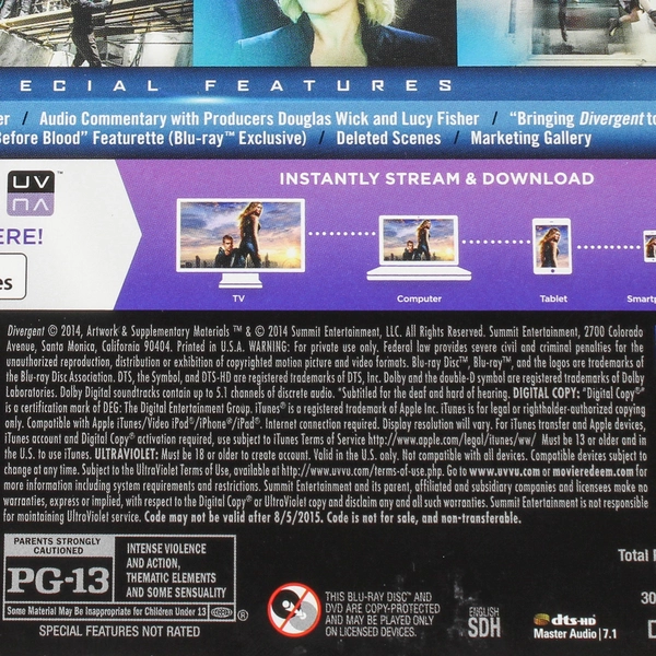Divergent Blu-ray 2014 Kate Winslet Theo James Shailene Woodley - Pre-owned