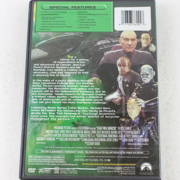 Star Trek Nemesis DVD 2003 Widescreen Patrick Stewart