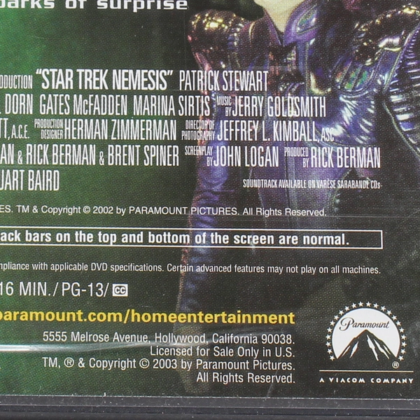 Star Trek Nemesis DVD 2003 Widescreen Patrick Stewart