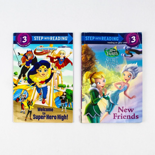 Lot of 2 Step Into Reading Step 3 Books Disney Fairies DC Super Hero Girls