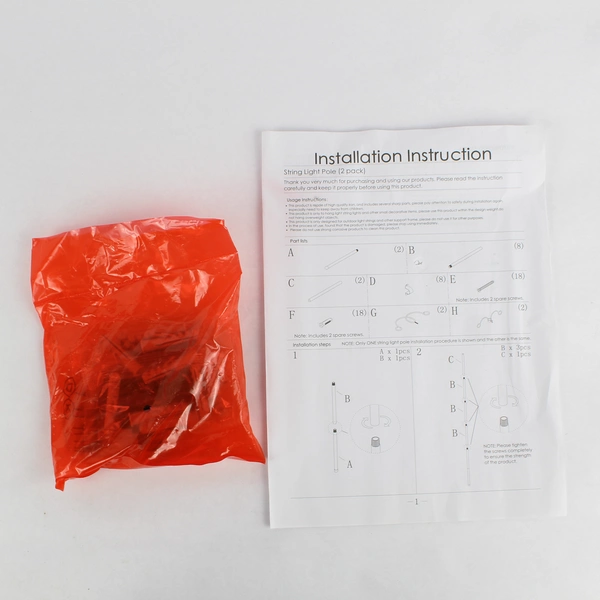 2 Outdoor String Light Poles 8ft. Wall Fixed Black Iron NEW IN BOX