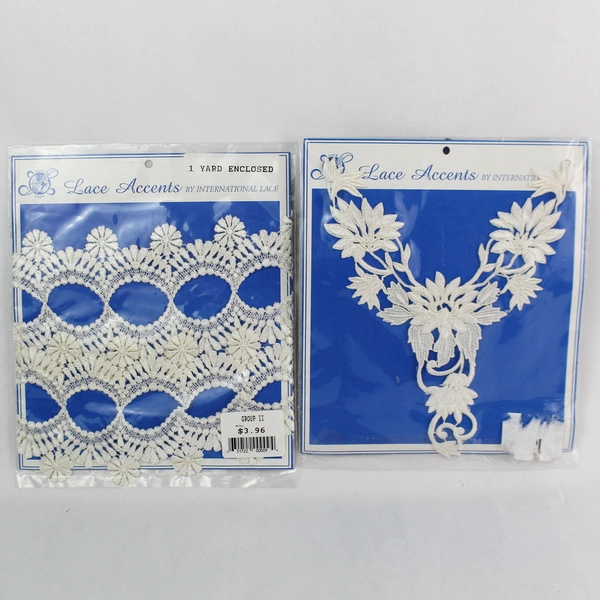 Lot of 2 Vintage Black & White Lace Accents for Sewing & Crafts