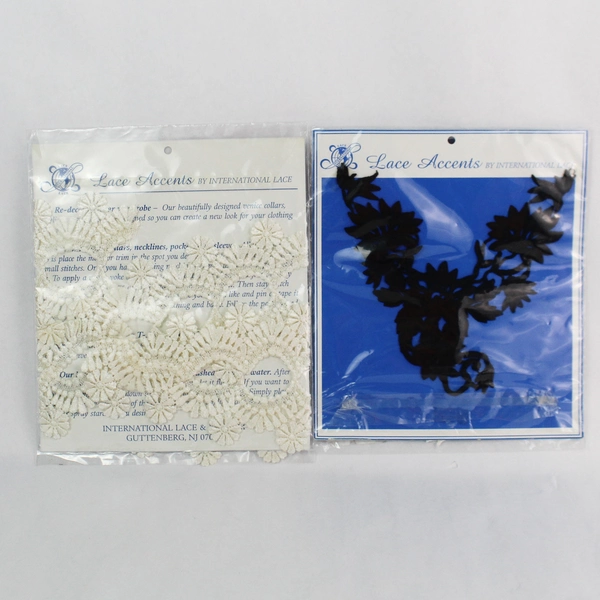 Lot of 2 Vintage Black & White Lace Accents for Sewing & Crafts
