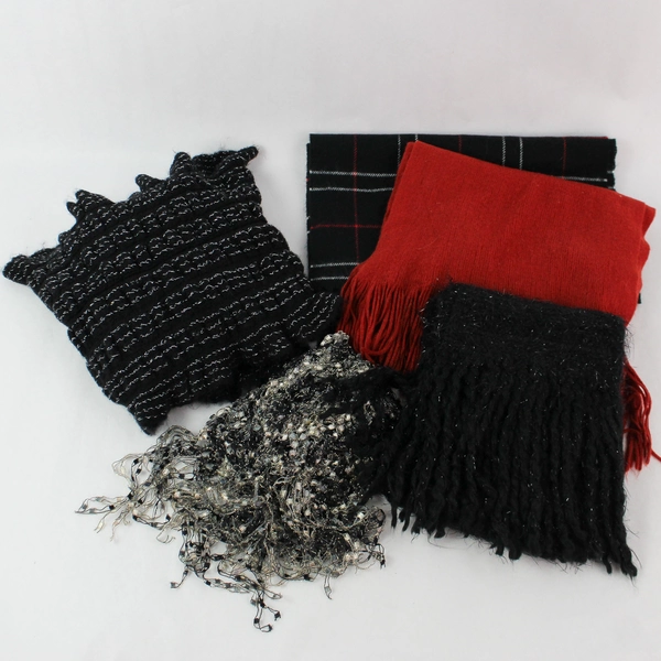 Lot of 5 Women's Infinity & Regular Scarves - Black, Red, Gray Styles