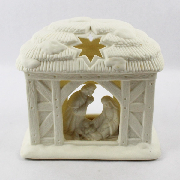 PartyLite O Holy Night Nativity P0108 Candle Holder Ceramic Christmas Cream