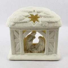 PartyLite O Holy Night Nativity P0108 Candle Holder Ceramic Christmas Cream