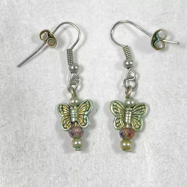 Lot of 2 Silver Tone Butterfly Earrings for Pierced Ears - Stud & Dangle