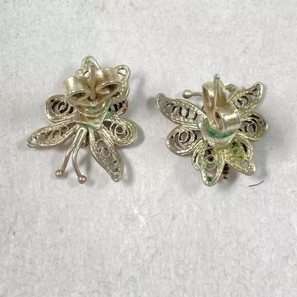 Lot of 2 Silver Tone Butterfly Earrings for Pierced Ears - Stud & Dangle