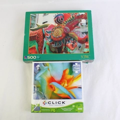 Lot of 2 500-Piece Jigsaw Puzzles Flower and Chinese Dragon Photography
