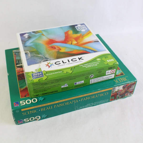 Lot of 2 500-Piece Jigsaw Puzzles Flower and Chinese Dragon Photography