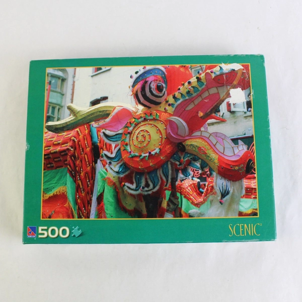 Lot of 2 500-Piece Jigsaw Puzzles Flower and Chinese Dragon Photography