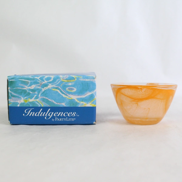 PartyLite Indulgences Exhilaration Orange Swirl Glass Votive Candle Holder P7166