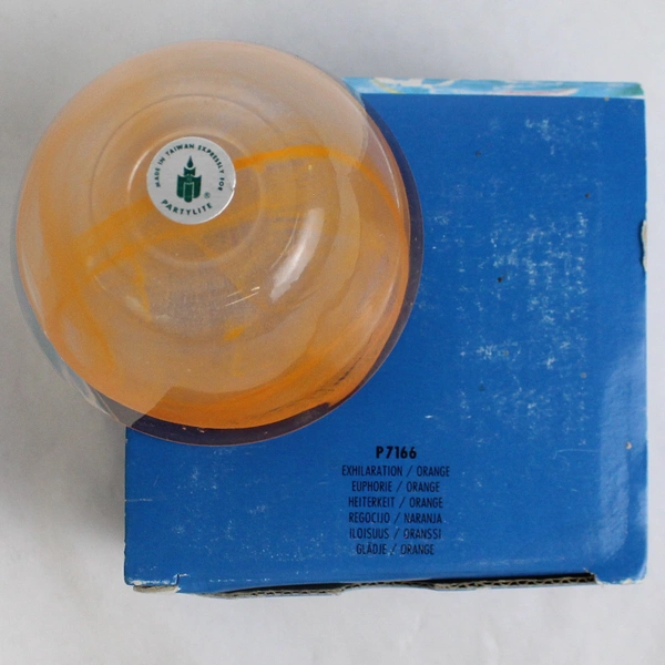 PartyLite Indulgences Exhilaration Orange Swirl Glass Votive Candle Holder P7166