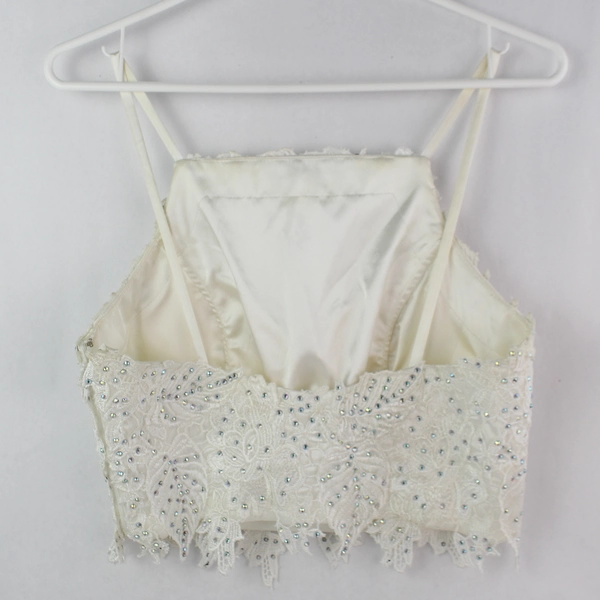 White Bedazzled Cropped Top with Built-In Bra Pads Women's Size 3/4