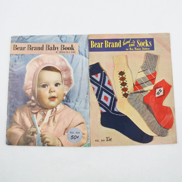 Lot Of 2 Bear Brand Hand Knit Pattern Books 1950 Paperback 
